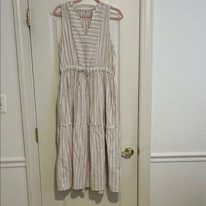 Splendid Striped Midi Dress in white and Tan